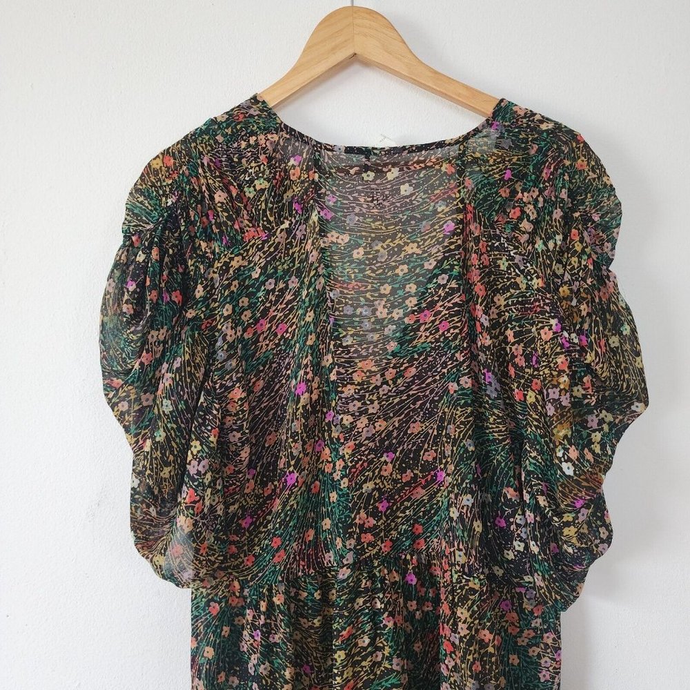 Akimi Kin Anthropologie Sheer Floral Dress NWT Large Black - Picture 5 of 8